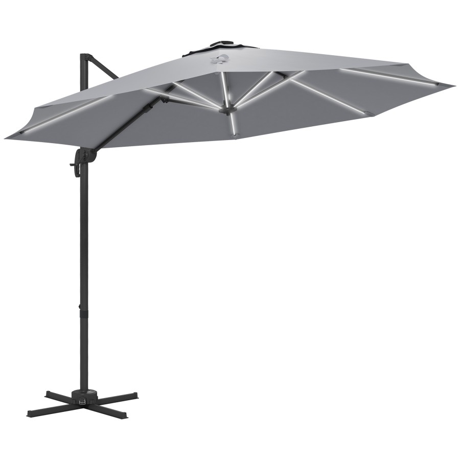 Click to view product details and reviews for Outsunny 3m Solar Led Cantilever Parasol Adjustable Garden Umbrella Light Grey.