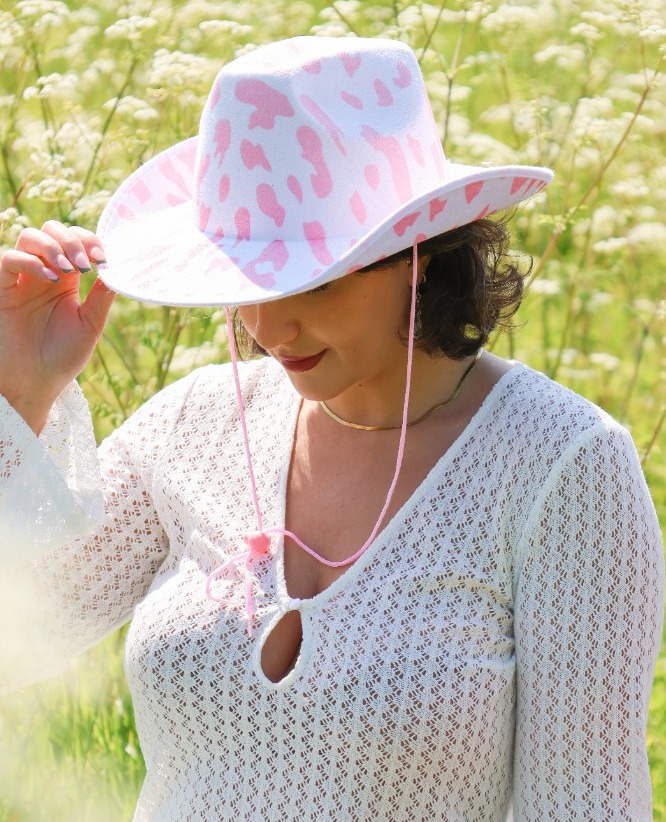 Pink Cowprint Cowboy Hat