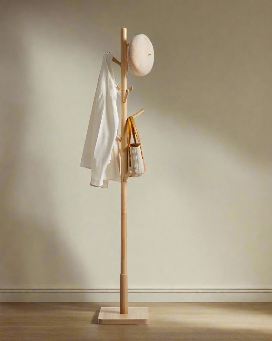 Free Standing Solid Coat Rack – 8 Hooks for Hallway