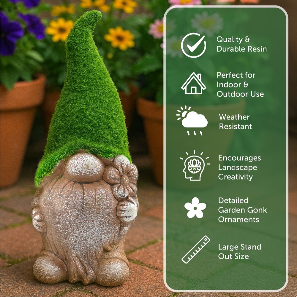 Style 2 Flower - 18cm Flock Grass Garden Gonk Gnome Ceramic Outdoor Ornament Statue Decoration