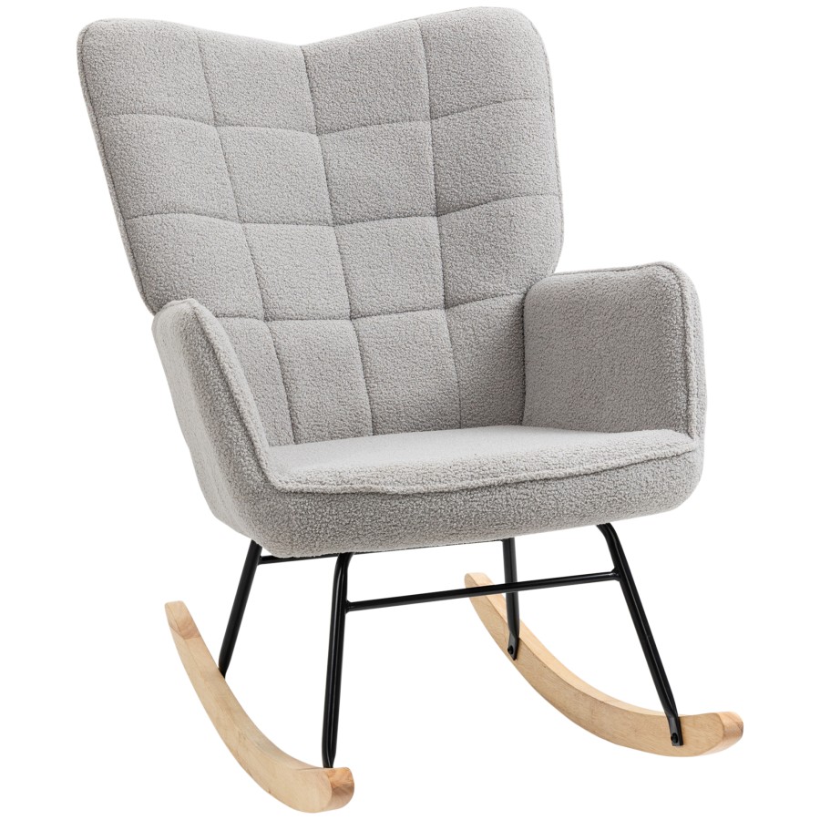 Homcom Wingback Rocking Chair For Nursing Berber Fleece Nursery Glider Rocker Modern Armchair For Living Room Light Grey
