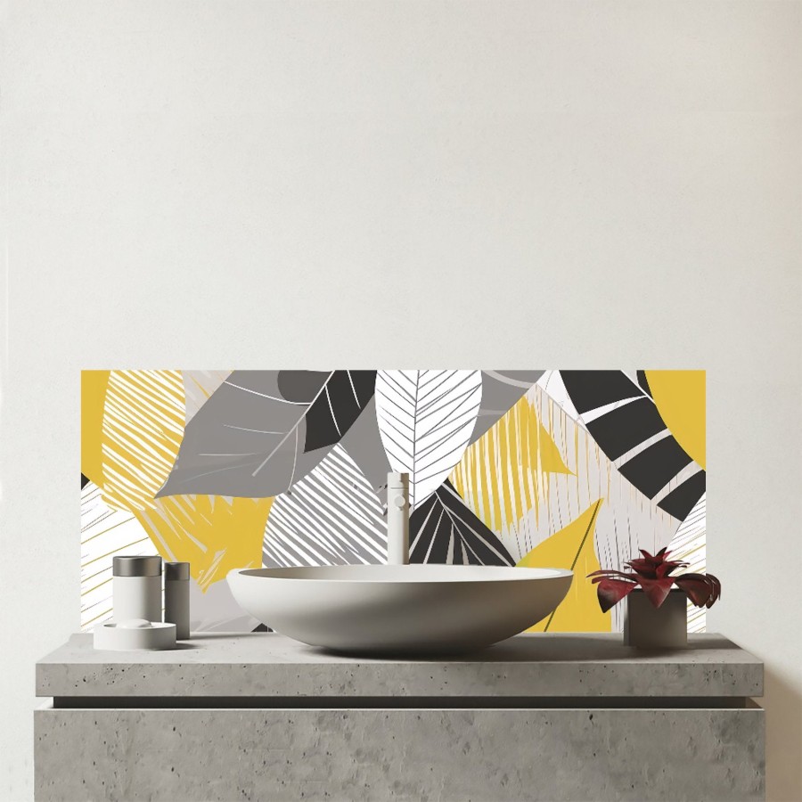 Click to view product details and reviews for Grey Yellow Autumn Leaves Glass Bathroom Splashback.