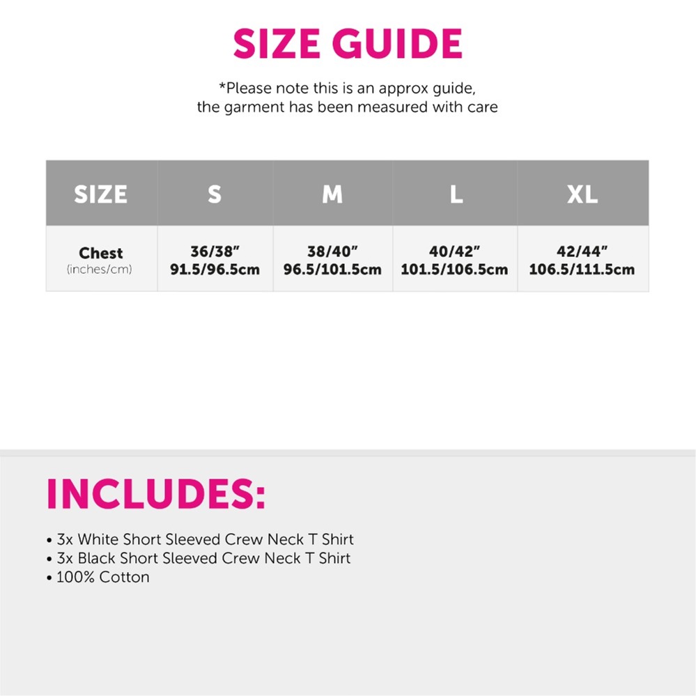 6 Pack Black & White Crew Neck T Shirts