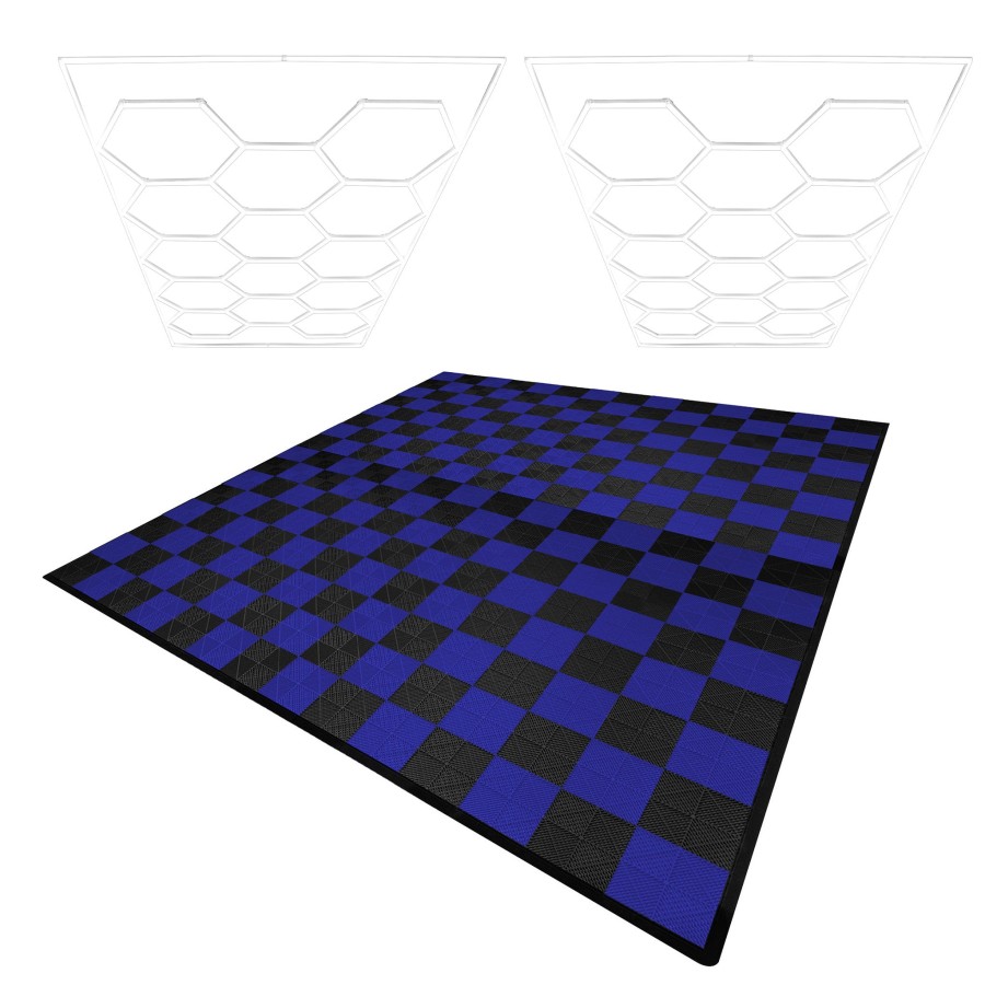 Click to view product details and reviews for Hexagon Led Lights X 2 Vented Garage Floor Tiles With Edges 120 Black 120 Blue.
