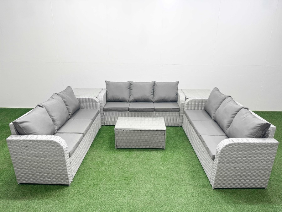 Click to view product details and reviews for Fimous Pe Rattan Lounge Sofa Set 9 Seater Outdoor Garden Furniture Set With Rectangular Coffee Table 3 Seater Sofa 2 Side Table Light Grey. Click to view product details and reviews for Fimous Pe Rattan Lounge Sofa Set 9 Seater Outdoor Garden Furniture Set With Rectangular Coffee Table 3 Seater Sofa 2 Side Table Light Grey.