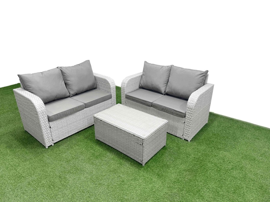 Click to view product details and reviews for Fimous 4 Seater Outdoor Love Sofa Set Rattan Garden Furniture Set With Rectangular Coffee Table Light Grey.