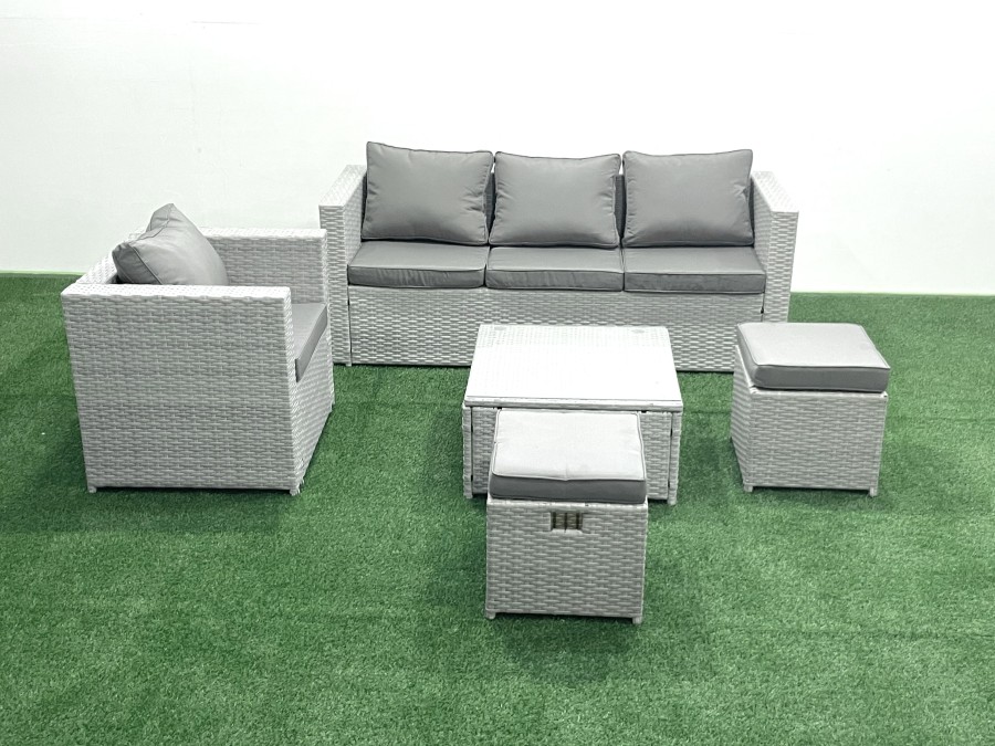 Click to view product details and reviews for Fimous 6 Seater Rattan Garden Furniture Set With 3 Seater Sofa Chair Square Coffee Table Big Footstool Light Grey Mixed.