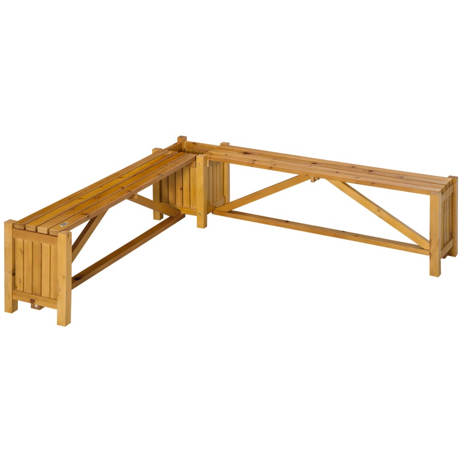 Outsunny Wooden Garden Corner Bench with Planter, Garden Bench Seat for Patio