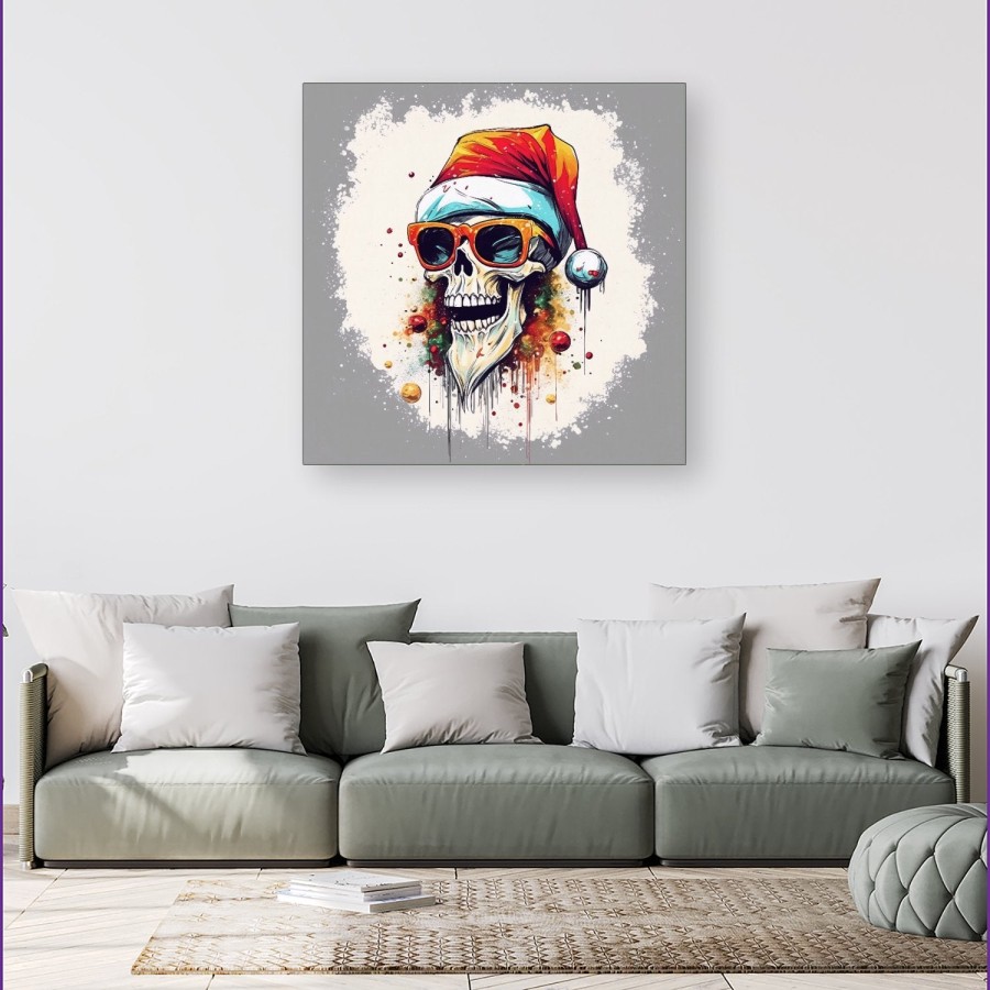 Click to view product details and reviews for Santa Skull In Glasses Splashart Canvas Extra Large 40 X 40.
