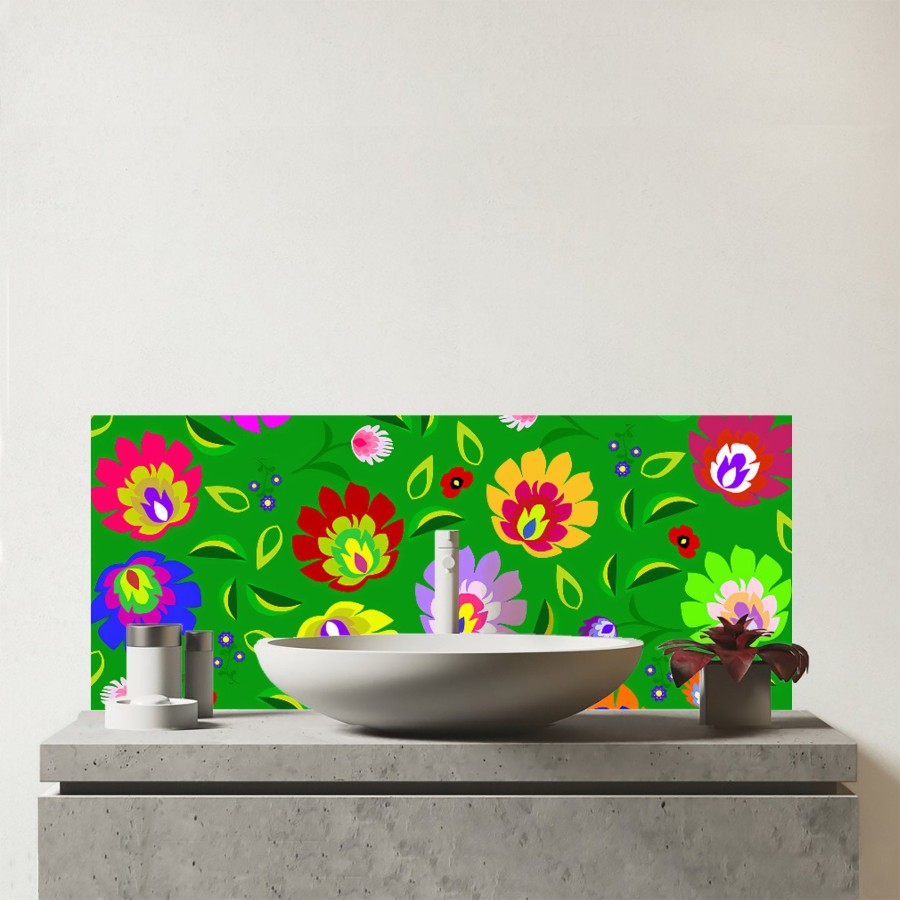 Click to view product details and reviews for Polish Folk Floral Glass Bathroom Splashback.