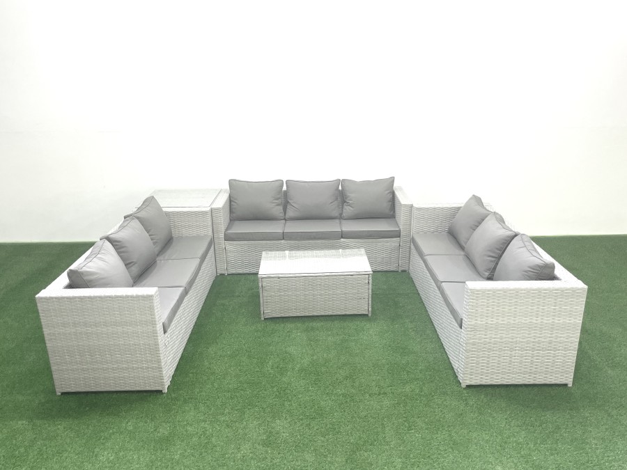 Click to view product details and reviews for Fimous Rattan Garden Outdoor Furniture Set 9 Seater Garden Sofa Coffee Table Set With Side Table Light Grey Mixed.