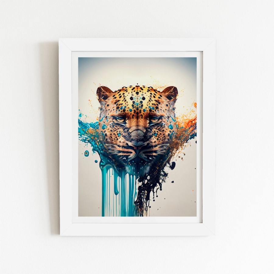 Click to view product details and reviews for Leapoard Face Splashart On Light Background Art Prints 12 X 16 Black Frame.