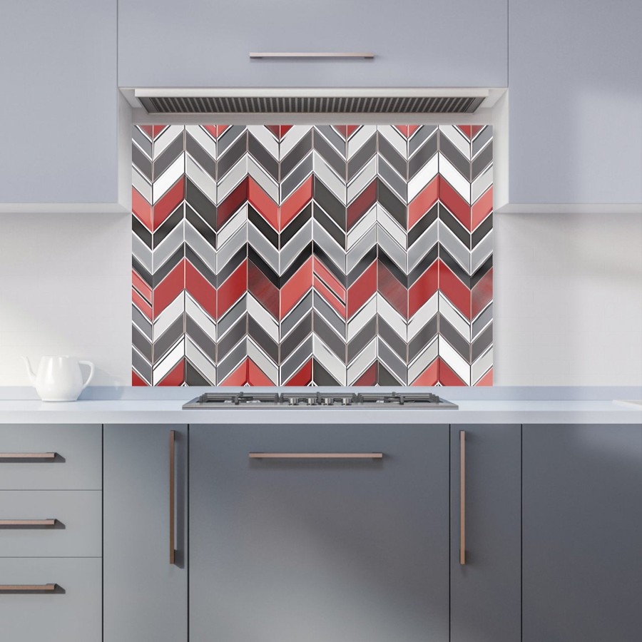Click to view product details and reviews for Red Grey Geometric Pattern Kitchen Splashback W595mm X H745mm.