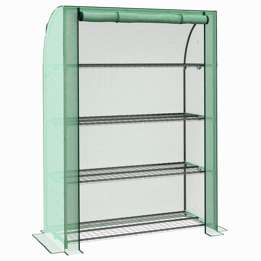 Click to view product details and reviews for Outsunny 4 Tier Mini Greenhouse With Reinforced Pe Cover Portable Indoor Outdoor Green House With Roll Up Door And Wire Shelves 170h X 120w X 50dcm.