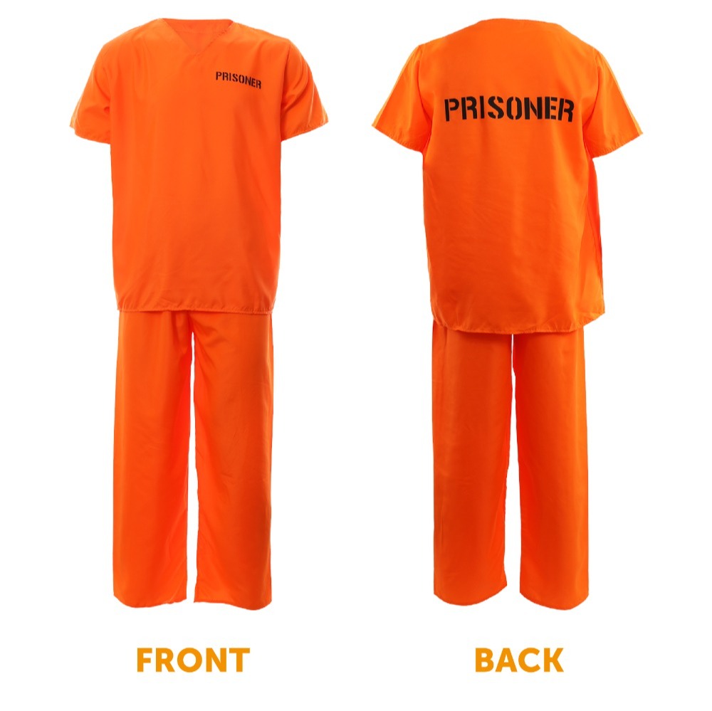 Mens Orange Prisoner Costume with Handcuffs