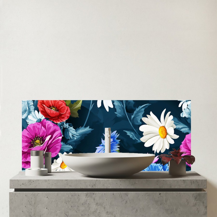 Click to view product details and reviews for Poppy Flowers With Chamomile Glass Bathroom Splashback.