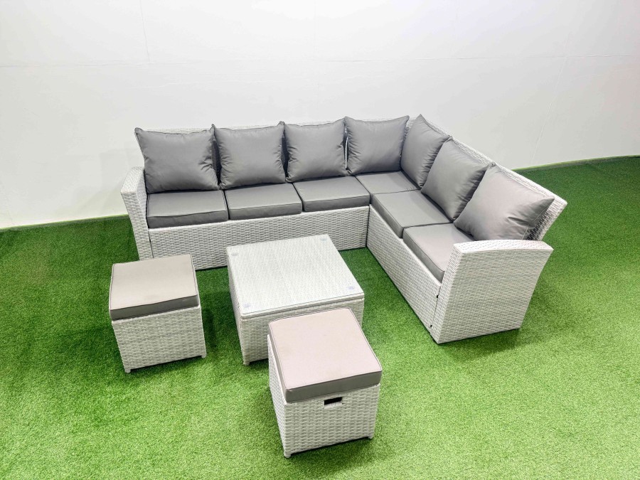 Click to view product details and reviews for Fimous Garden Outdoor Pe Wicker Rattan Furniture Set 8 Seater Rattan Garden Sofa Set With Square Coffee Table Light Grey Mixed.
