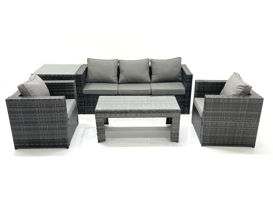 Click to view product details and reviews for Fimous Rattan Garden Furniture Set Outdoor Lounger Sofa With Coffee Table 2 Armchair Side Table Dark Grey Mixed.