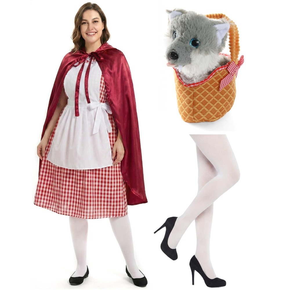 Click to view product details and reviews for Ladies Little Red Riding Hood Costume 6 Pcs Dress Apron Cape Tights Soft Basket Wolf Large.