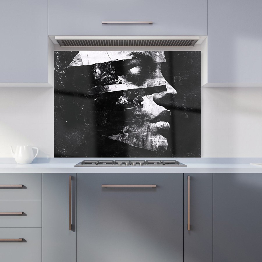 Click to view product details and reviews for Fragmented Silhouette In Black And White Kitchen Splashback W595mm X H745mm.