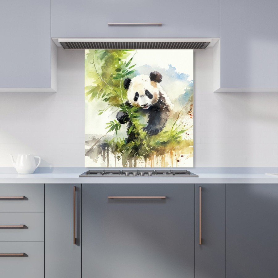 Click to view product details and reviews for Panda Eating Bamboo Watercolour Kitchen Splashback W600mm X H650mm.