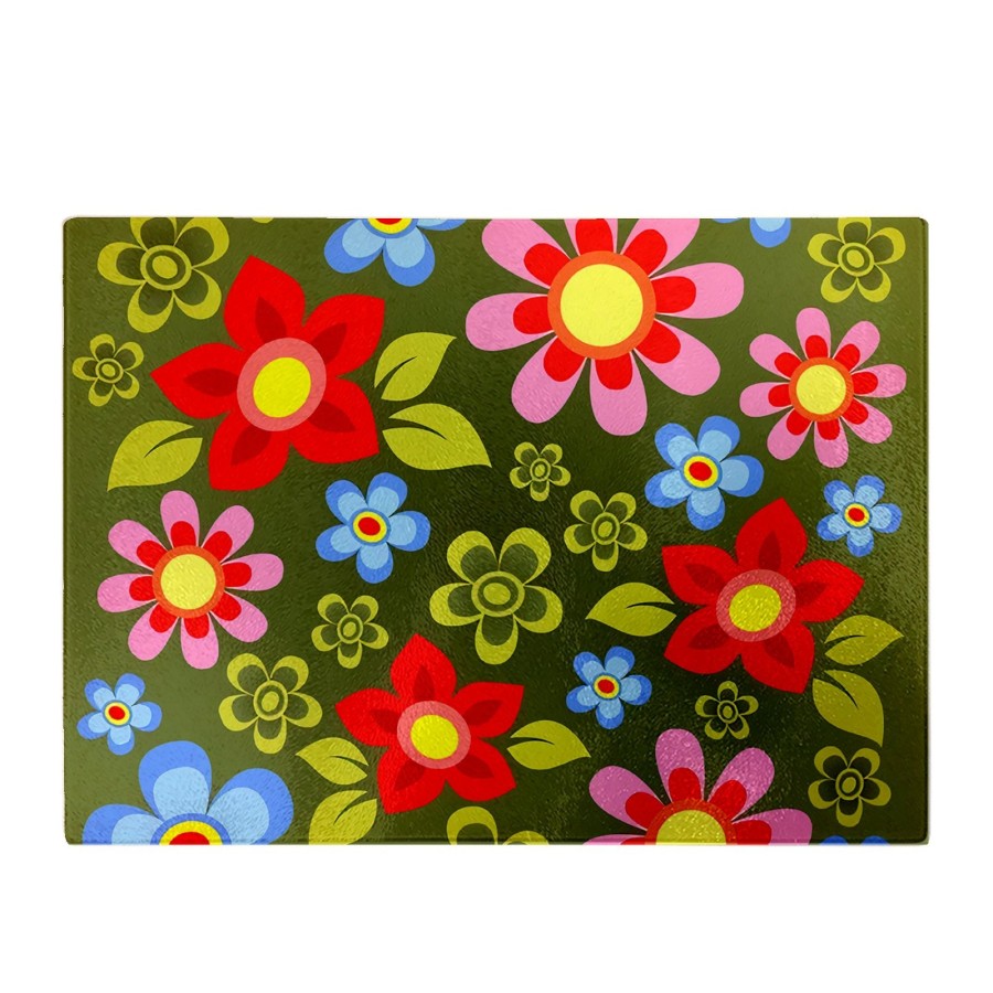 Click to view product details and reviews for Red And Blue Flowers Glass Chopping Board.
