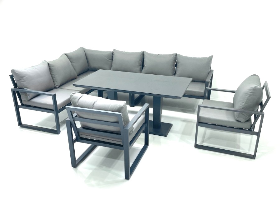 Click to view product details and reviews for Fimous Aluminum Outdoor Garden Furniture Set Corner Sofa 2 Chairs Adjustable Rising Lifting Dining Table Sets Dark Grey.
