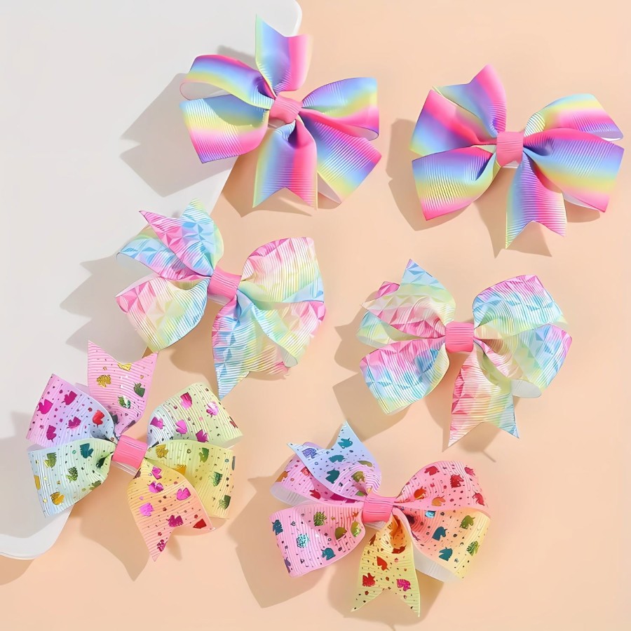 Click to view product details and reviews for Girls Colourful Gradient Rainbow Bow Hair Clips Pack Of 6.