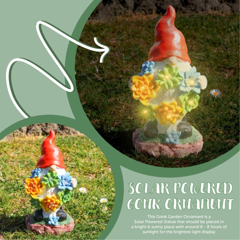 Solar Gonk Garden Statue with Succulents & LED Lights (22cm)