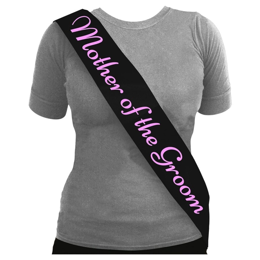 Click to view product details and reviews for Black Hen Party Mother Of The Groom Sashes With Pink Writing.
