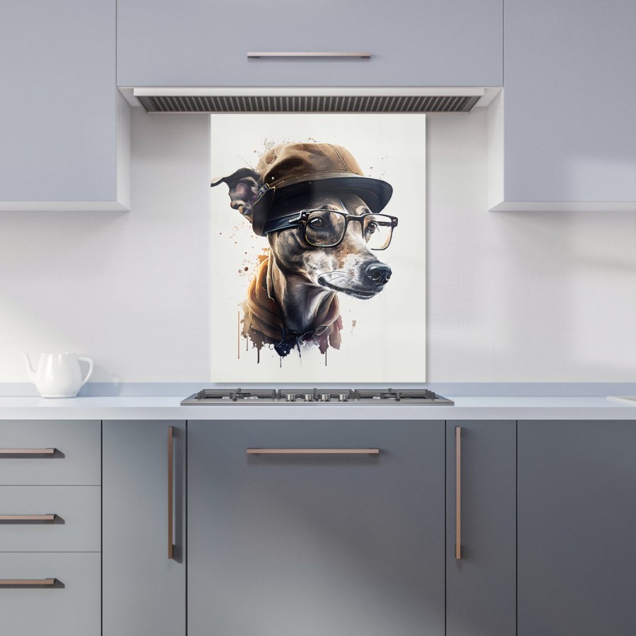 Click to view product details and reviews for Whippet Dog With Glasses Splashart Kitchen Splashback W600mm X H750mm.