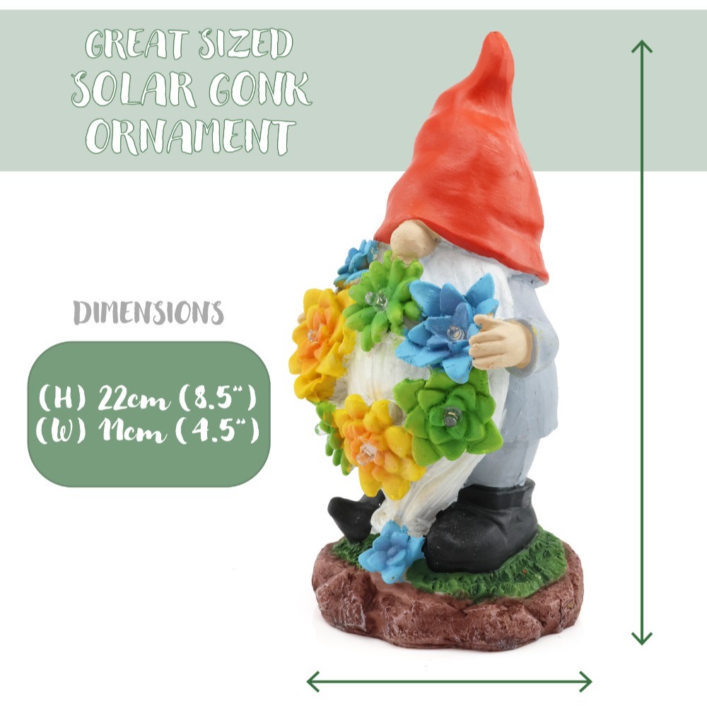 Solar Gonk Garden Statue with Succulents & LED Lights (22cm)
