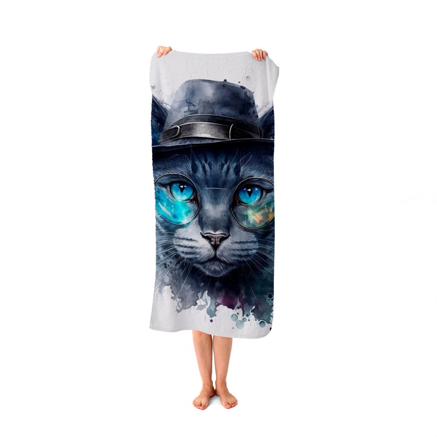 Click to view product details and reviews for Russian Blue Cat With Glasses Splashart Beach Towel.