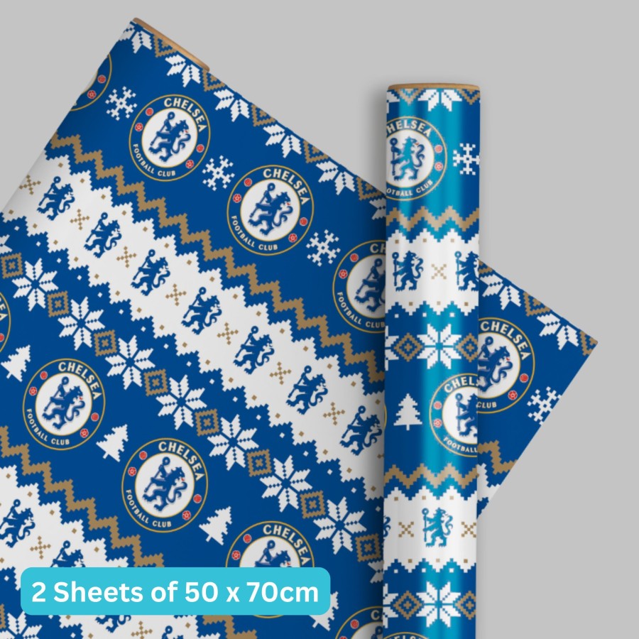 Chelsea Fc Christmas 2 Sheets & 2 Tags Gift Wrap