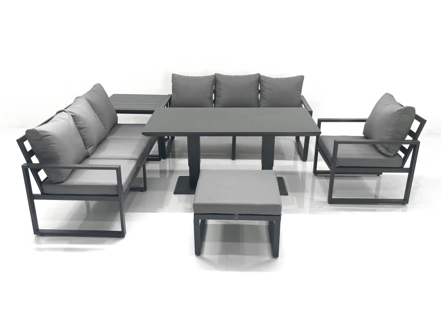 Click to view product details and reviews for Fimous Outdoor Garden Furniture Set Aluminium Lounge Sofa Adjustable Rising Lifting Dining Table Sets With Big Footstool Side Table Dark Grey.