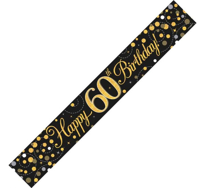 Click to view product details and reviews for Black Gold 60th Birthday Banner Holographic Sparkling Fizz 9ft.