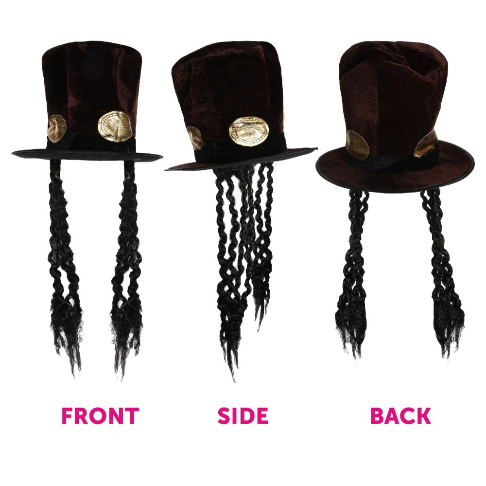 Slash Style Brown Velour Hat with Attached Hair