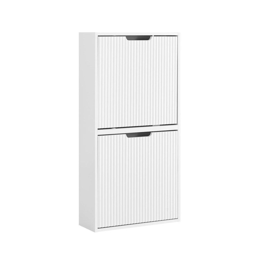 Pre-sale SoBuy FSR204-W, Shoe Storage Cabinet – Narrow Slim 19cm Shoe Rack with Flip Doors & Small Item Storage, Hallway Storage Unit, Modern Nordic Style, 50x19x100cm