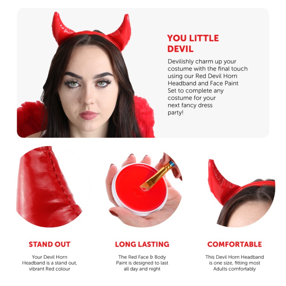 Devil Costume Set | 2 Pcs | Red Horns & Face Paint