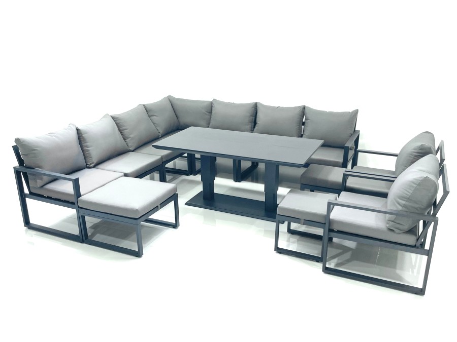 Click to view product details and reviews for Fimous 12 Seater Outdoor Aluminum Garden Furniture Set Corner Sofa 2 Chair 3 Footstools Adjustable Rising Lifting Dining Table Sets Dark Grey.