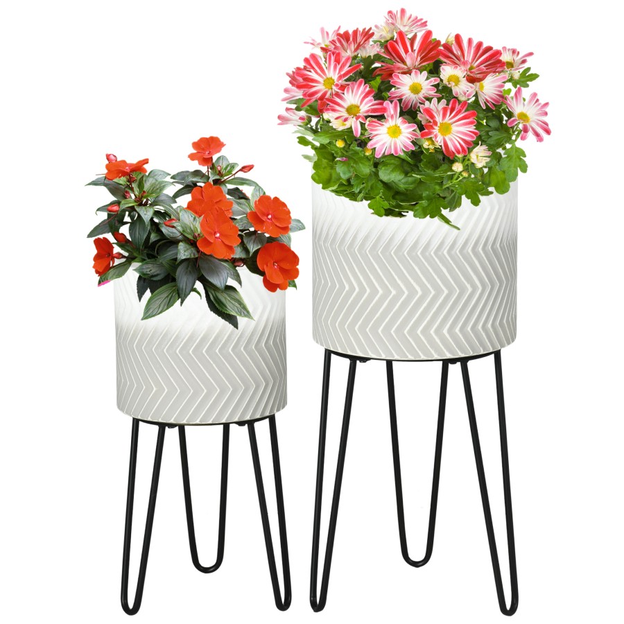 Click to view product details and reviews for Outsunny Decorative Plant Stand Set Of 2 Round Flower Pot Holders For Bedroom.