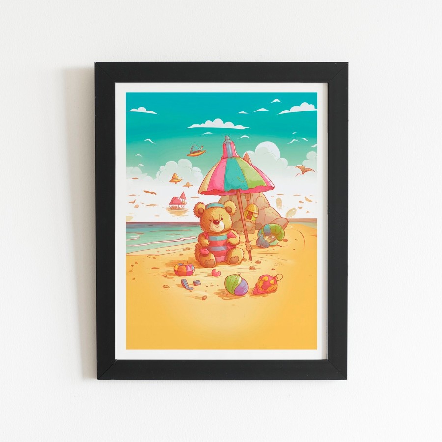 Click to view product details and reviews for Lucky Teddy Bear On A Beach Holiday Art Prints 8 X 10 Black Frame.