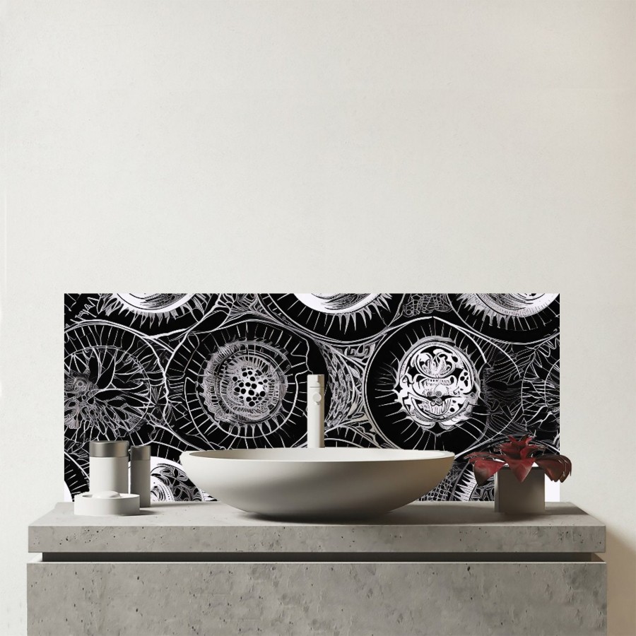 Click to view product details and reviews for Black White Moon And Sun Glass Bathroom Splashback.