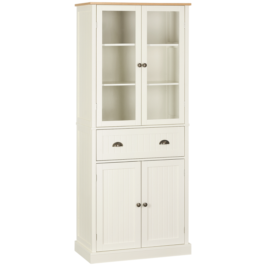 Kitchen Cupboard 5 Tier Storage Cabinet With Adjustable Shelves Cream