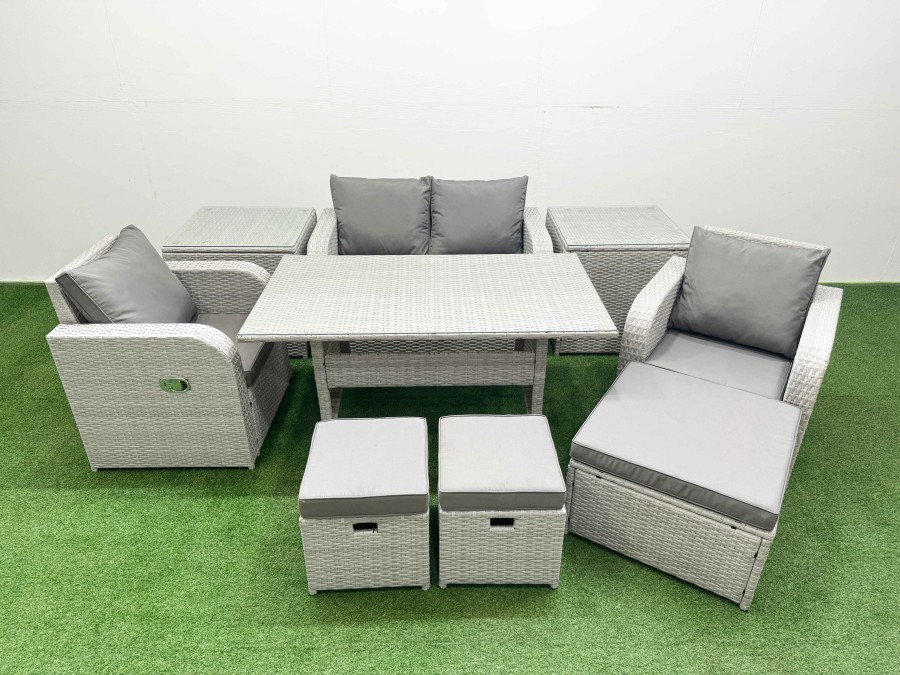 Click to view product details and reviews for Fimous Light Grey Pe Wicker Rattan Garden Furniture Set Sofa Set Reclining Chair Rectangular Dining Table 7 Seater 3 Stools 2 Side Table. Click to view product details and reviews for Fimous Light Grey Pe Wicker Rattan Garden Furniture Set Sofa Set Reclining Chair Rectangular Dining Table 7 Seater 3 Stools 2 Side Table.