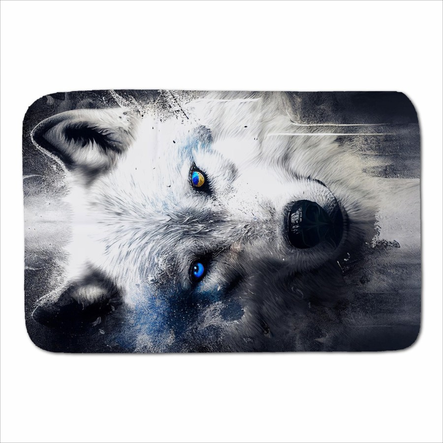 White Wolf Face Splashart Dark Backgrouns Sherpa Blanket