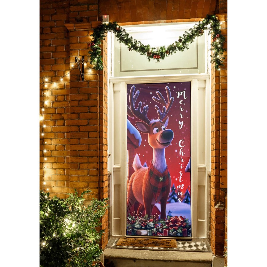 Christmas Door Cover Easy Fit Elasticated Fabric Washable 90x220cm