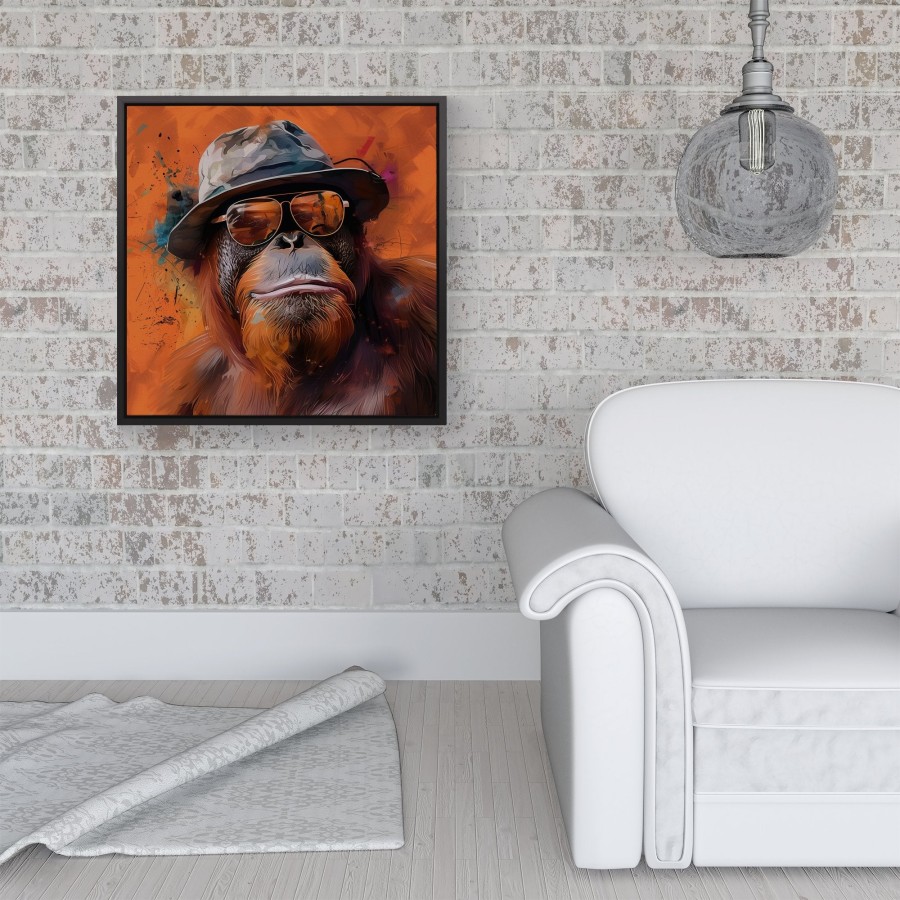 Click to view product details and reviews for Orangutan In Glasses Framed Canvas 16 X 16 Black.