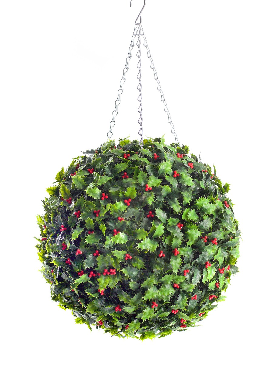 Best Artificial 38cm Christmas Holly Ball with Red Berries