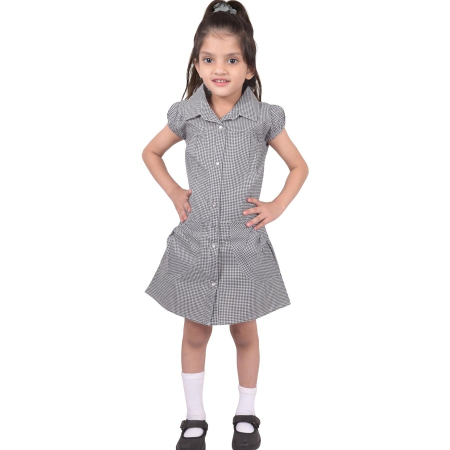 Click to view product details and reviews for Girls Uniform School Dress Gingham Check Printed Dress With Matching Scrunchies 10 11 Years Black.